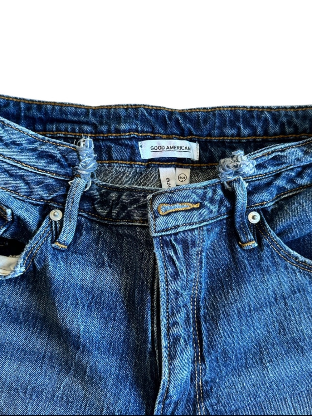 Good American Good Vintage Ripped Straight Ankle Jeans Blue Size 8/29 - Picture 5 of 9
